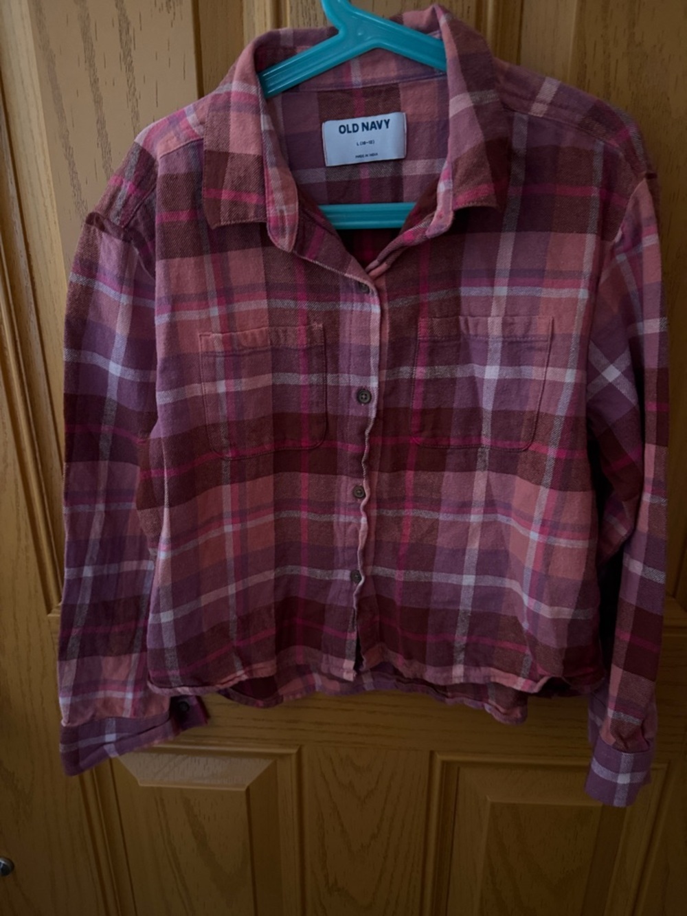 Old Navy Pink and Brown Plaid Button-Front Shirt